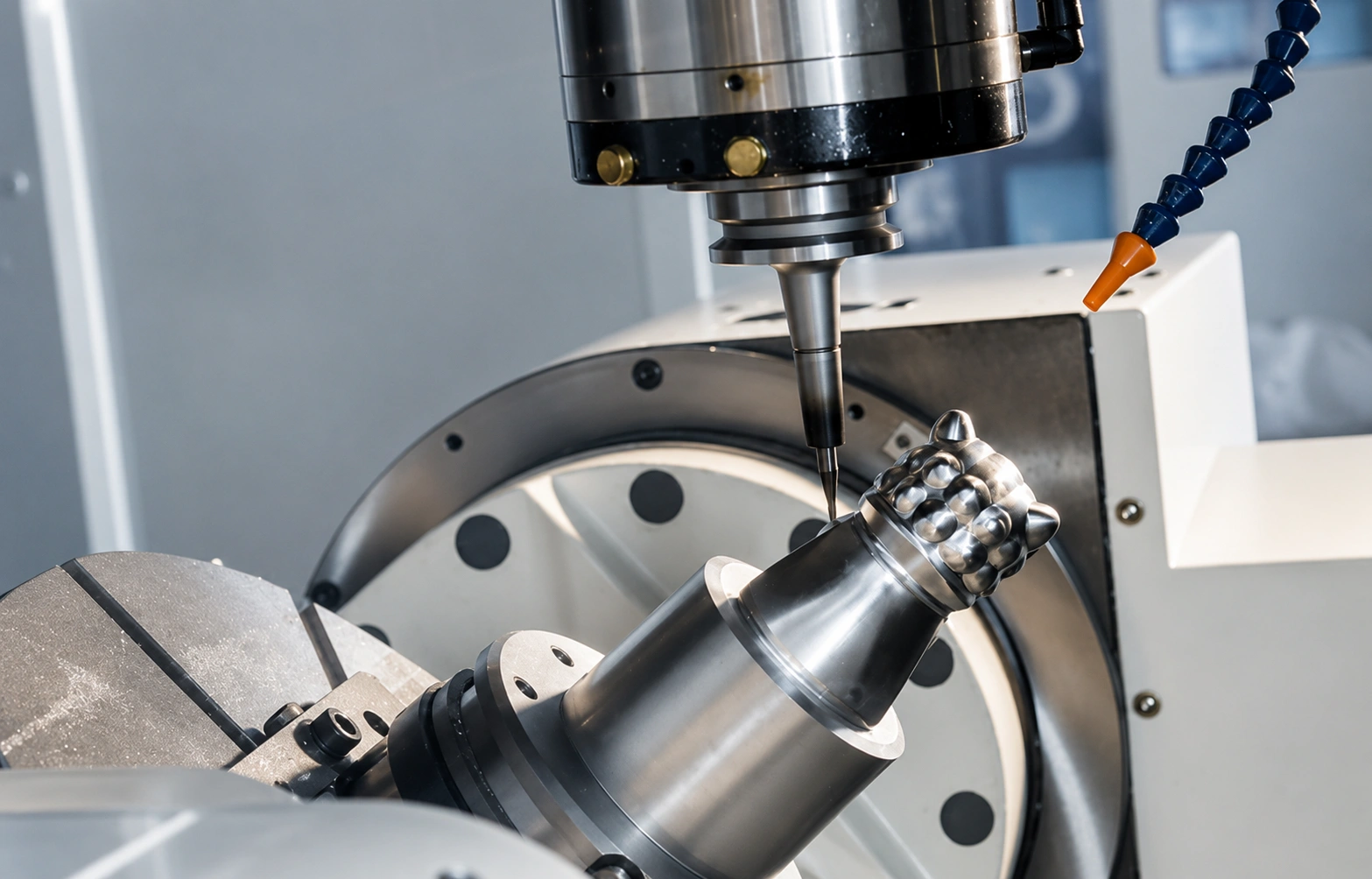 Five-axis CNC milling of a complex precision metal component