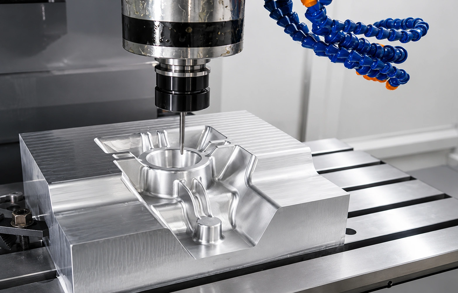 CNC milling of precision aluminum mold tooling with complex contours