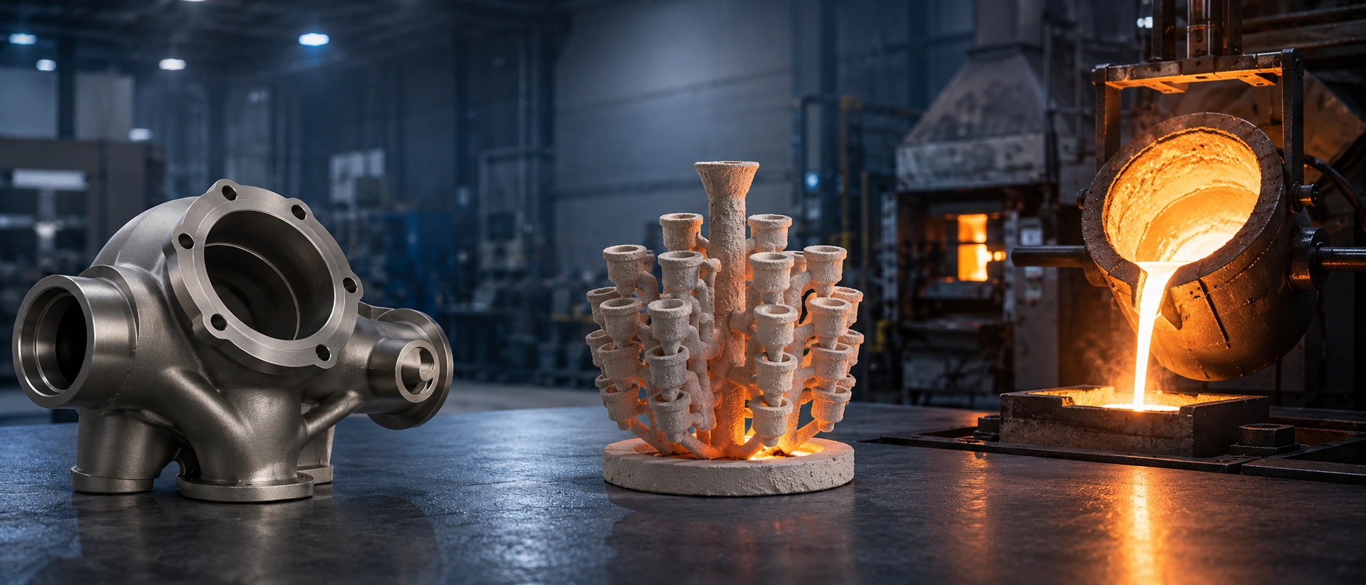 Investment casting process with wax patterns and ceramic shell preparation